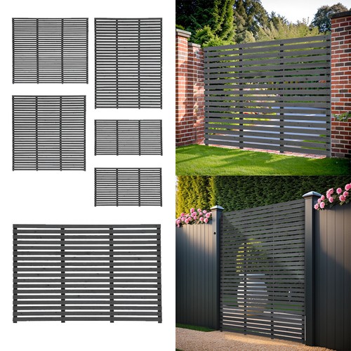 Grey slatted fence panels - slatted, wood